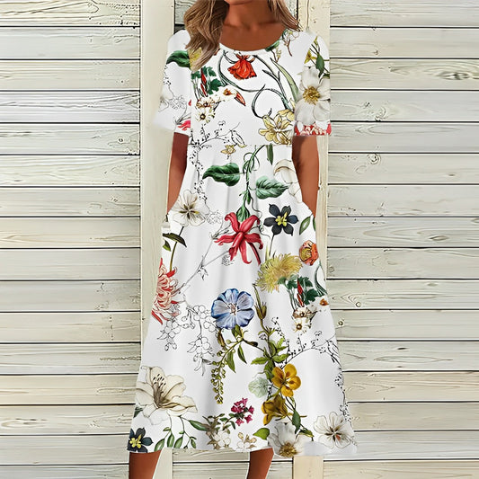 Clarissa | Women’s Botanical Print Round-Neck Midi Dress | Printed