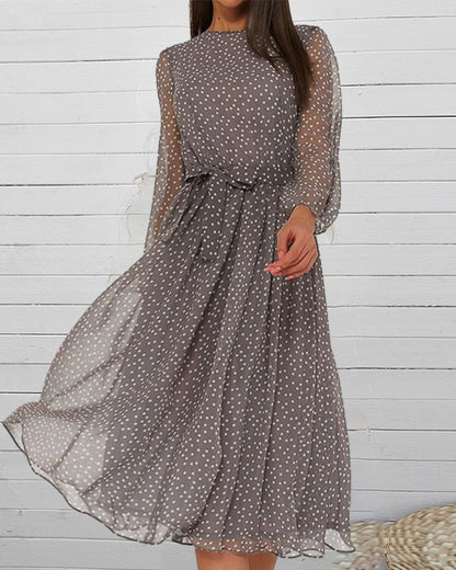 Eliana | Women's polka dot A line dress with long sleeves