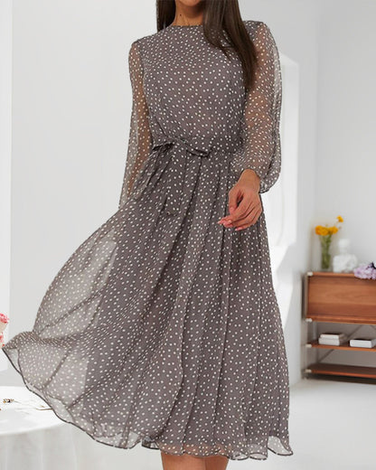 Eliana | Women's polka dot A line dress with long sleeves