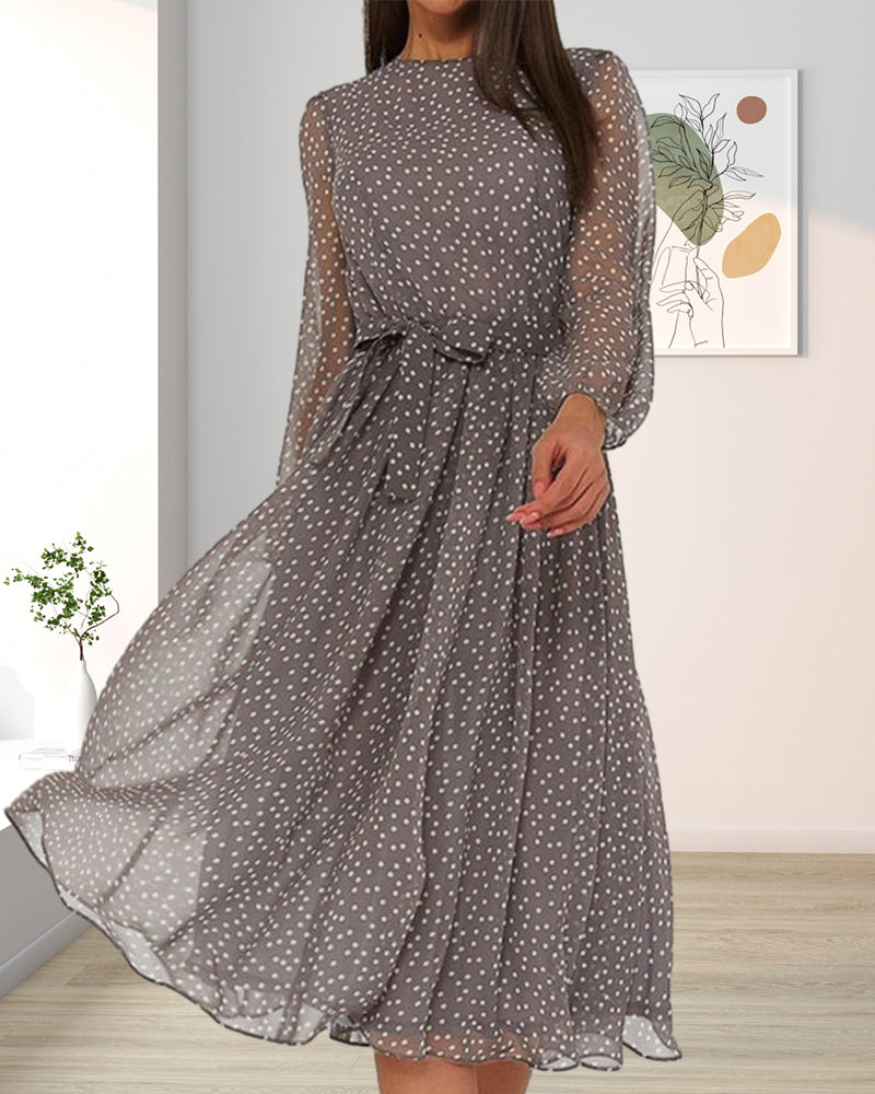 Eliana | Women's polka dot A line dress with long sleeves