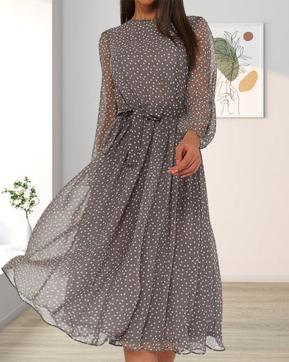 Eliana | Women's polka dot A line dress with long sleeves