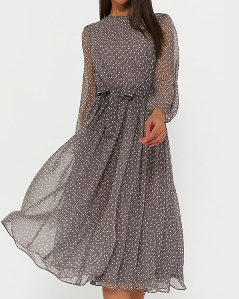 Eliana | Women's polka dot A line dress with long sleeves