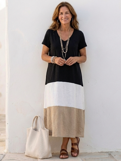 Keith | Women’s Color Block Midi Dress With V Neck Style