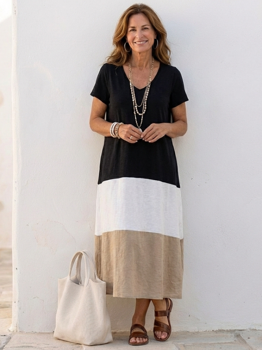 Keith | Women’s Color Block Midi Dress With V Neck Style