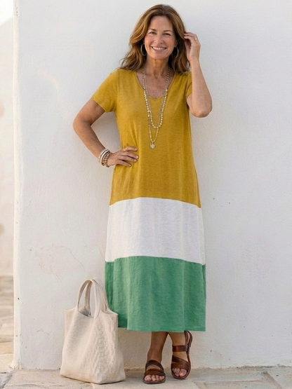 Keith | Women’s Color Block Midi Dress With V Neck Style