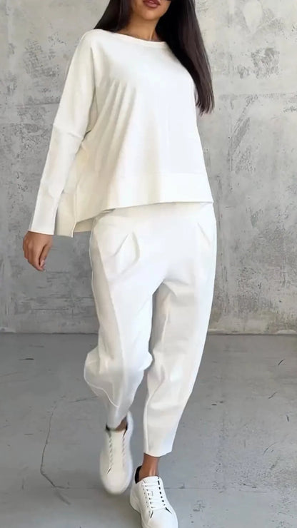 Solviera | Women Two Piece Set with Long Sleeve Top and Relaxed Fit Pants