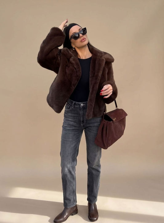 Carol | Women's Short Faux Fur Jacket with Collar