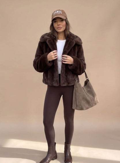 Carol | Women's Short Faux Fur Jacket with Collar