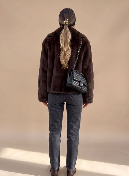 Carol | Women's Short Faux Fur Jacket with Collar