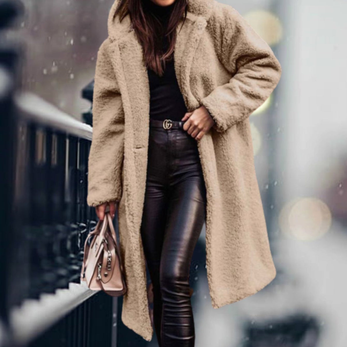 Kimberly | Women's Long Teddy Coat with Open Front