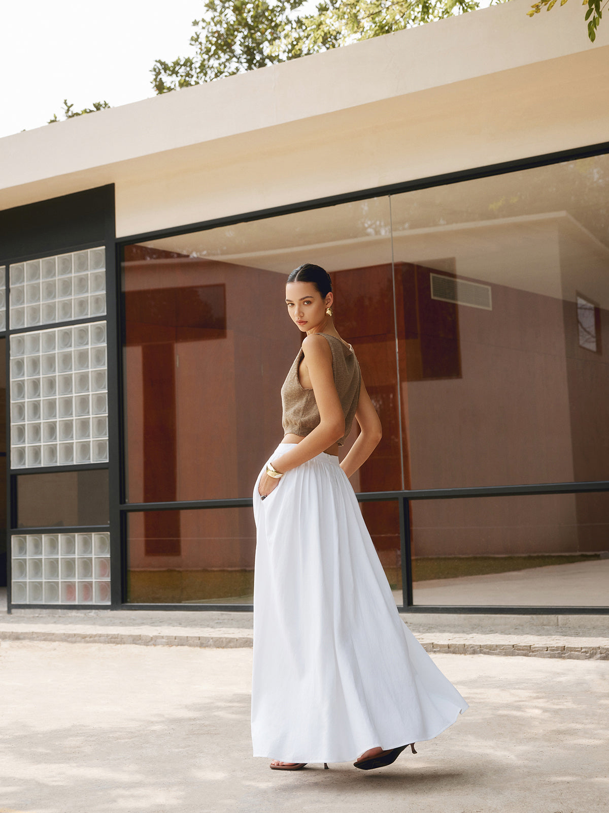 Daisy | Women's high waist maxi skirt with A line silhouette