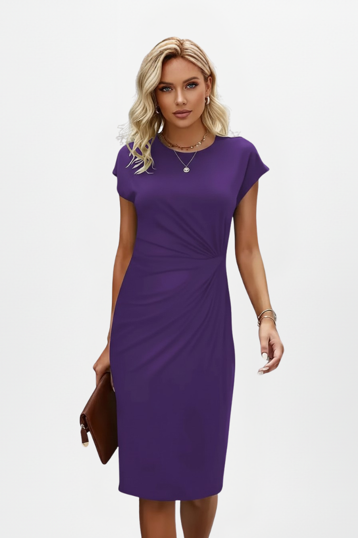 Ruth | Women’s Ruched Waist Dress With Round Neck Shape