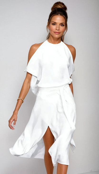 Orvena | Women Elegant Cold Shoulder Dress with Flowy Fit and Modern Silhouette