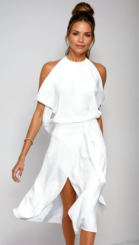 Orvena | Women Elegant Cold Shoulder Dress with Flowy Fit and Modern Silhouette