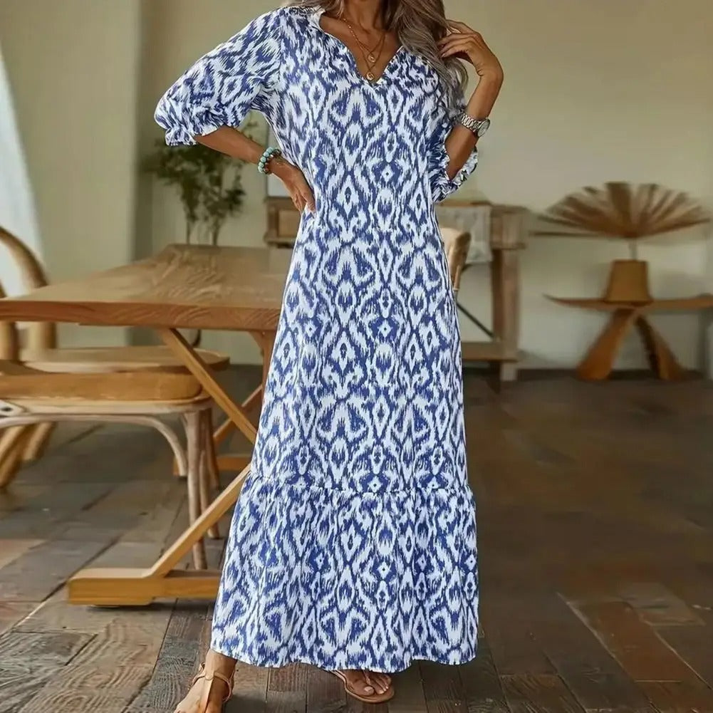 Jenna | Women maxi dress with V-neck and printed pattern