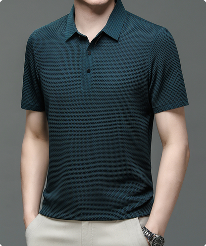 Xavier | Men’s Textured Geometric Knit Polo Shirt | Modern