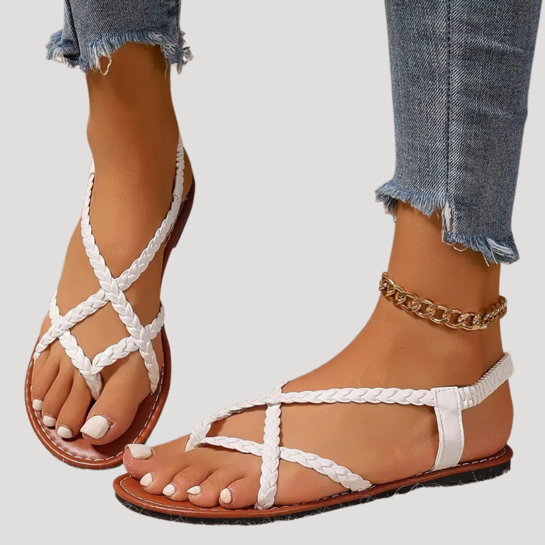 Brielle | Women's Braided Flat Sandals with Strappy Design
