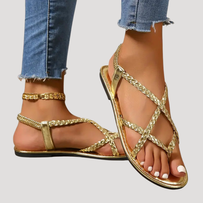 Brielle | Women's Braided Flat Sandals with Strappy Design