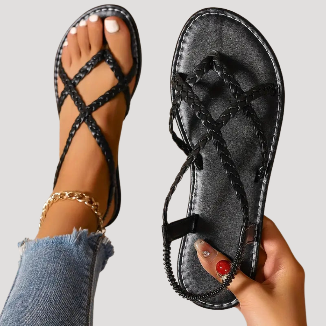 Brielle | Women's Braided Flat Sandals with Strappy Design