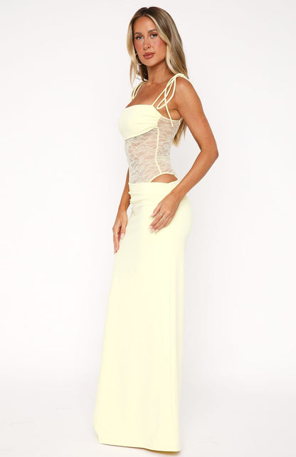 Naomi | Women's elegant maxi dress with lace panel side slit