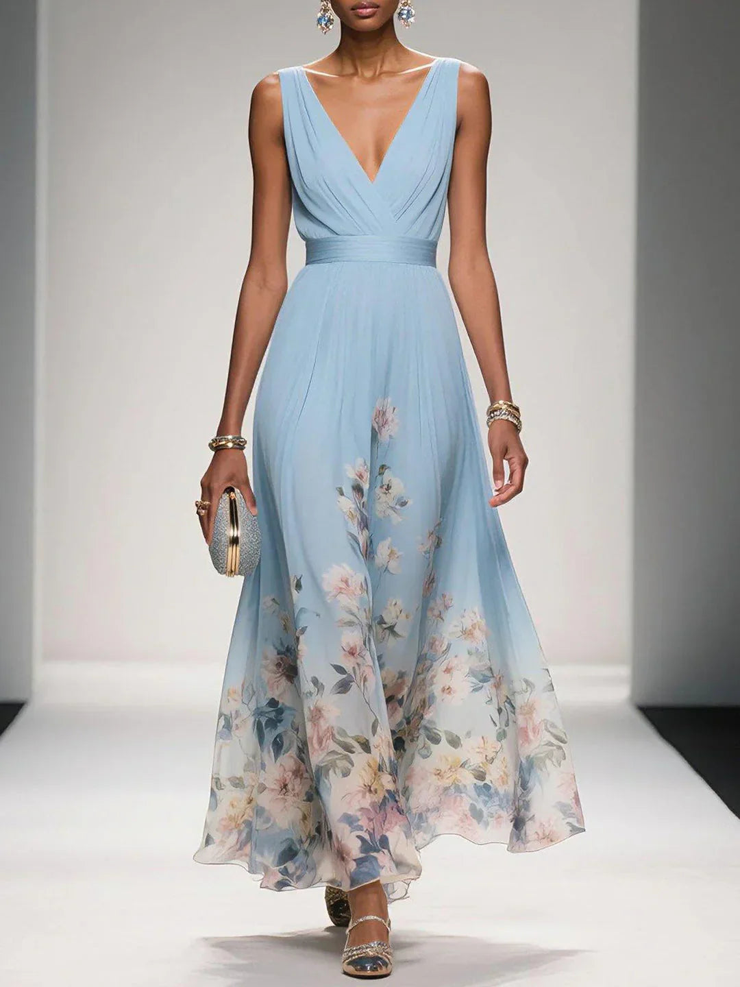 Chloe | Women’s sleeveless floral maxi dress with V neck