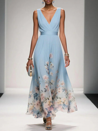 Chloe | Women’s sleeveless floral maxi dress with V neck