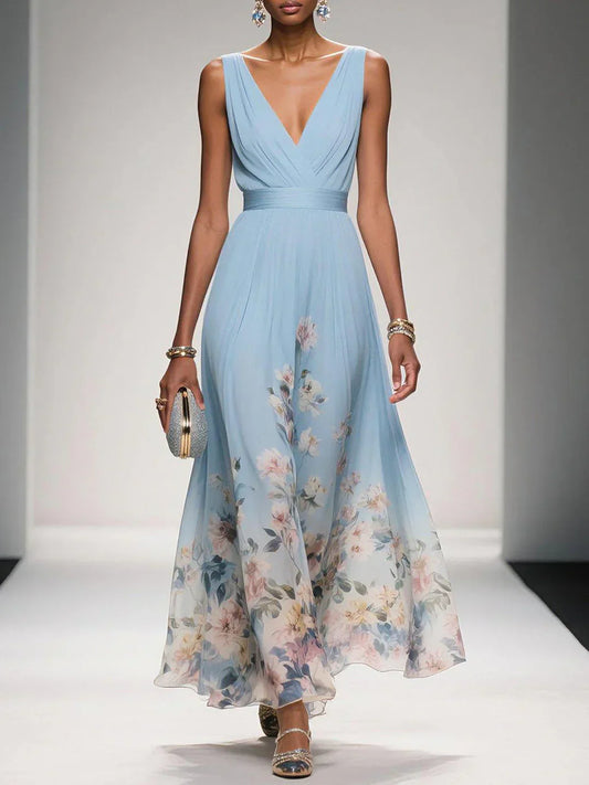 Chloe | Women’s sleeveless floral maxi dress with V neck