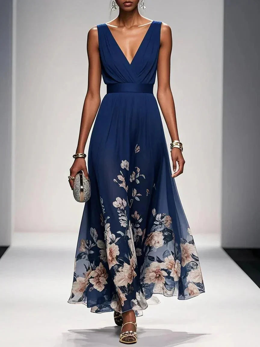 Chloe | Women’s sleeveless floral maxi dress with V neck