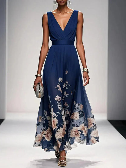 Chloe | Women’s sleeveless floral maxi dress with V neck