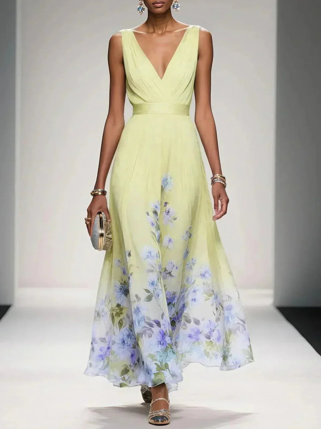 Chloe | Women’s sleeveless floral maxi dress with V neck