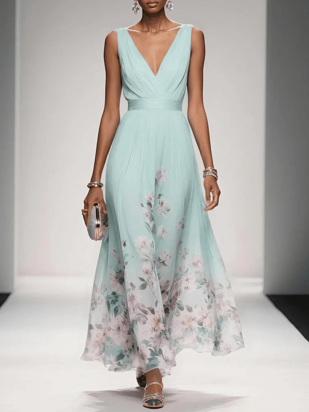 Chloe | Women’s sleeveless floral maxi dress with V neck