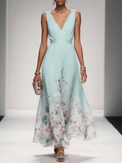 Chloe | Women’s sleeveless floral maxi dress with V neck