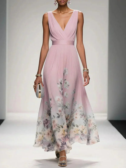 Chloe | Women’s sleeveless floral maxi dress with V neck