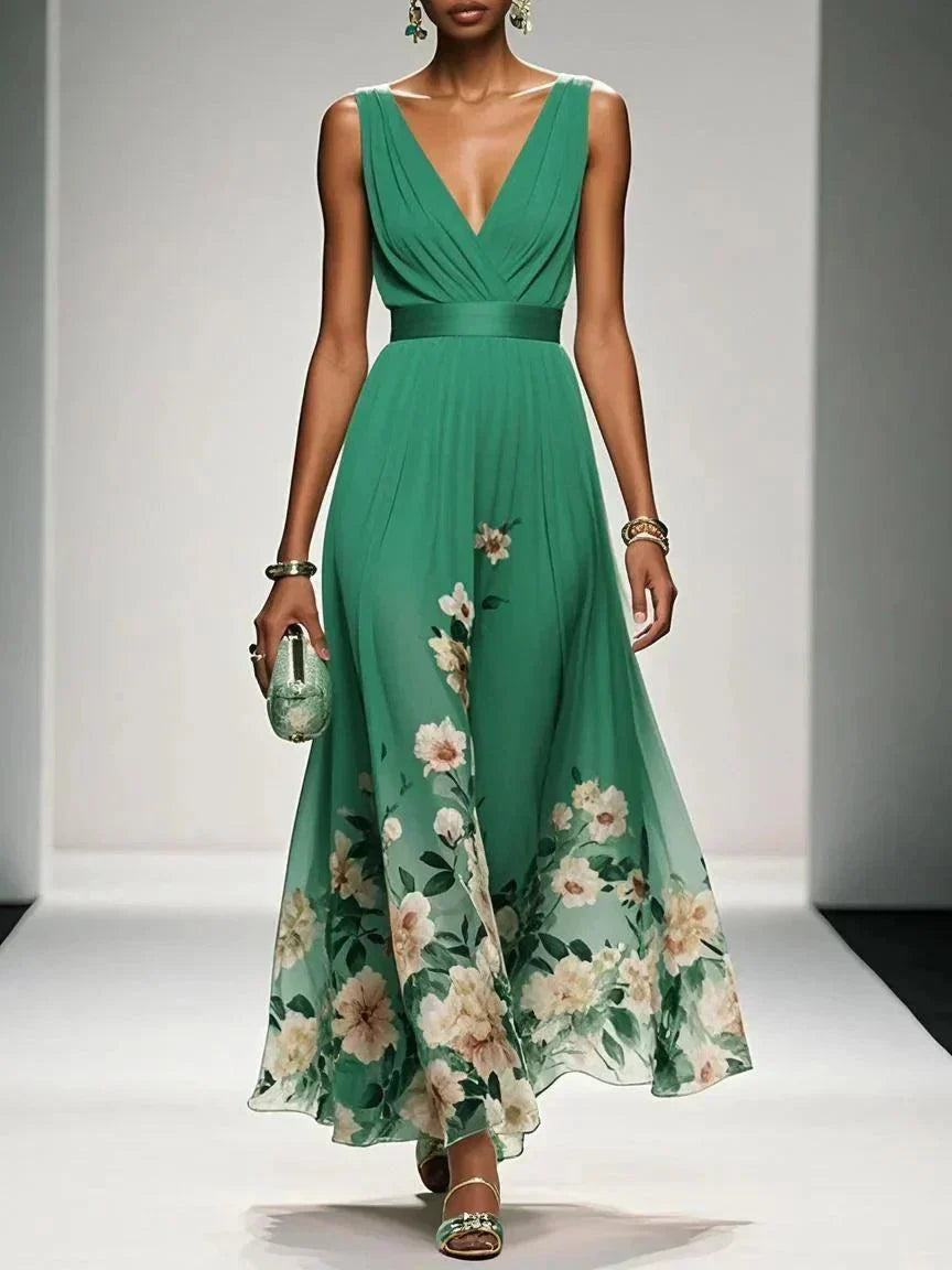 Chloe | Women’s sleeveless floral maxi dress with V neck