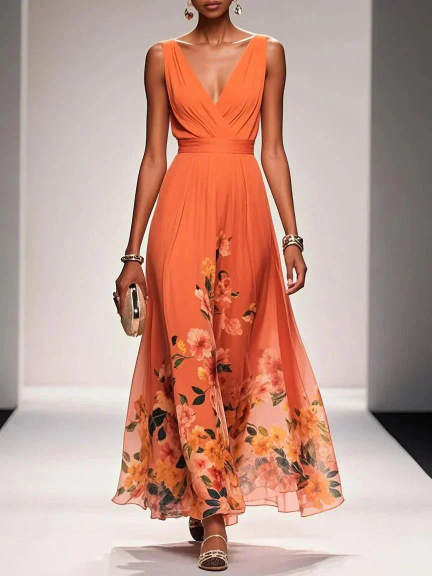 Chloe | Women’s sleeveless floral maxi dress with V neck