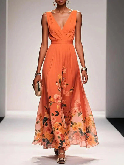 Chloe | Women’s sleeveless floral maxi dress with V neck