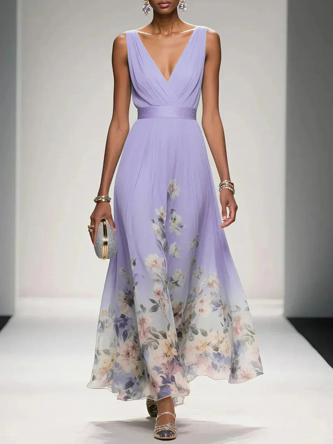 Chloe | Women’s sleeveless floral maxi dress with V neck
