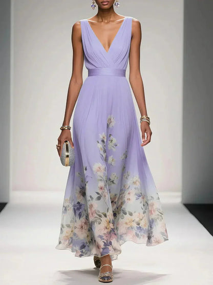 Chloe | Women’s sleeveless floral maxi dress with V neck