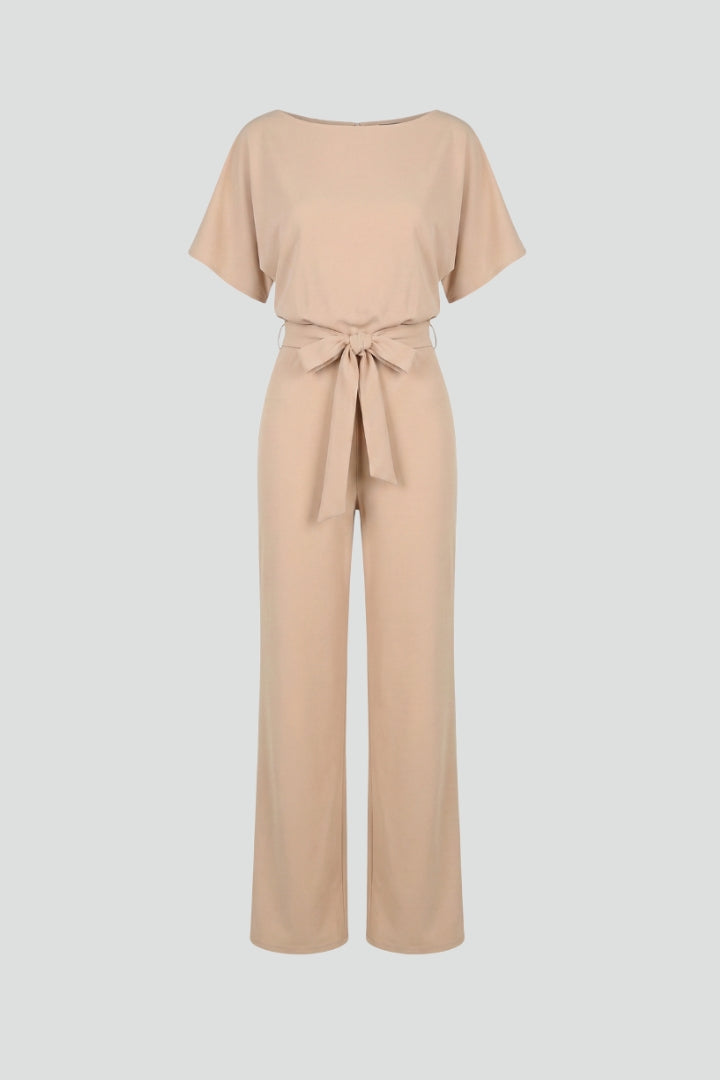 Olive | Women’s Wide Leg Jumpsuit With Short Sleeve Belted Style