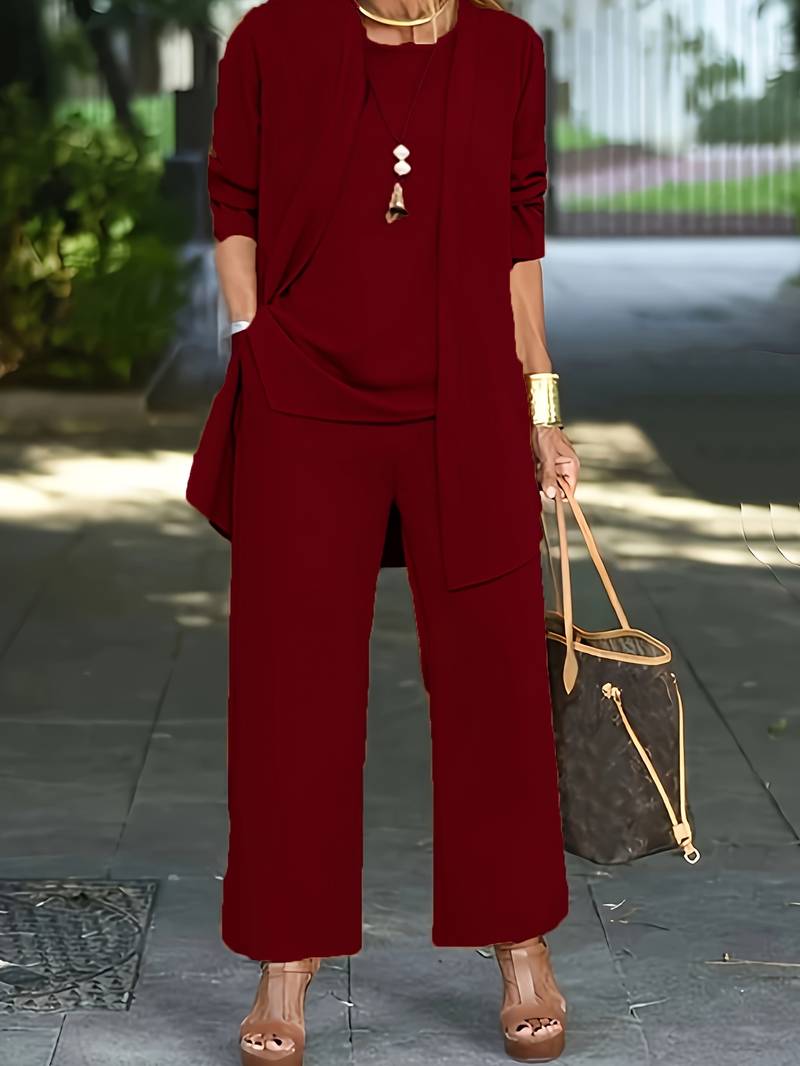 Janet | Women’s Long Sleeve Set With Round Neck Three Piece