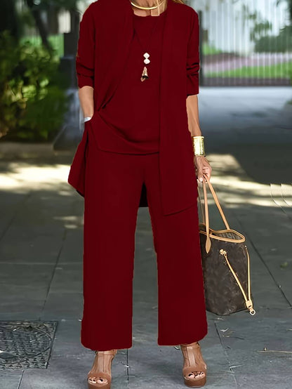 Janet | Women’s Long Sleeve Set With Round Neck Three Piece