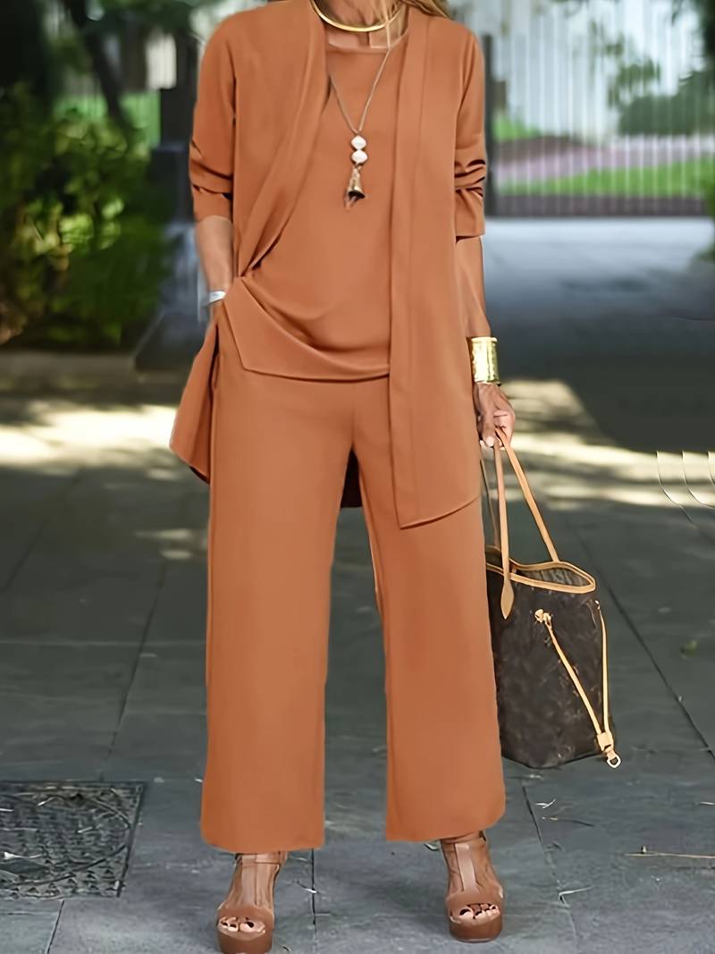 Janet | Women’s Long Sleeve Set With Round Neck Three Piece