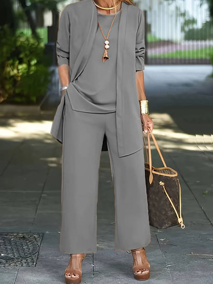 Janet | Women’s Long Sleeve Set With Round Neck Three Piece
