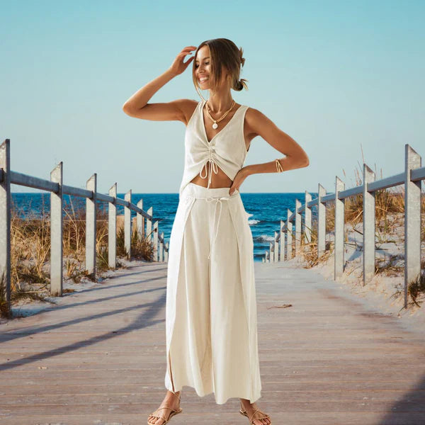 Lorvella | Women Two Piece Set with Sleeveless Top and Wide Leg Pants