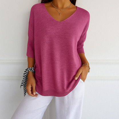 Aveline | Women sweater with V neck and short sleeves design