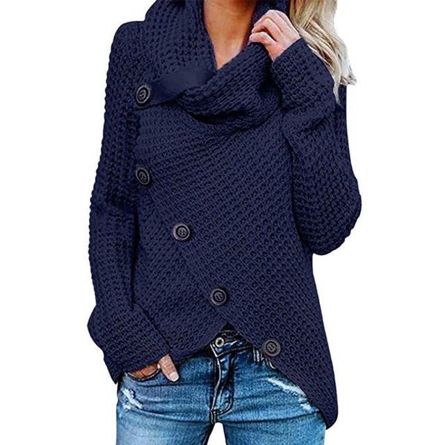 Laura | Asymmetrical Knit Sweater with Cowl Neck