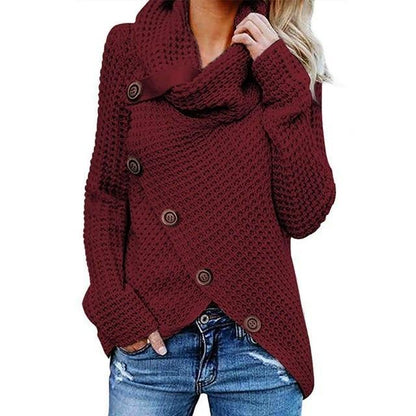 Laura | Asymmetrical Knit Sweater with Cowl Neck