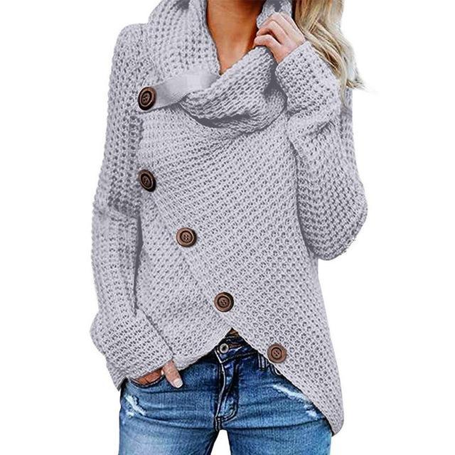 Laura | Asymmetrical Knit Sweater with Cowl Neck