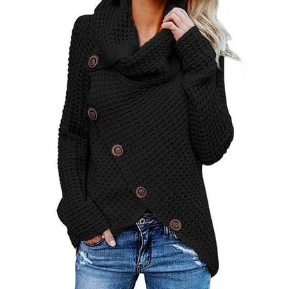 Laura | Asymmetrical Knit Sweater with Cowl Neck