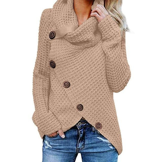 Laura | Asymmetrical Knit Sweater with Cowl Neck